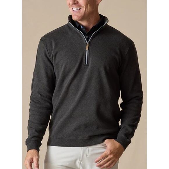 Burnside Mens Quarter Zip Top M Black Charcoal Ribbed Knit Long Sleeve Mock Neck - Picture 1 of 7